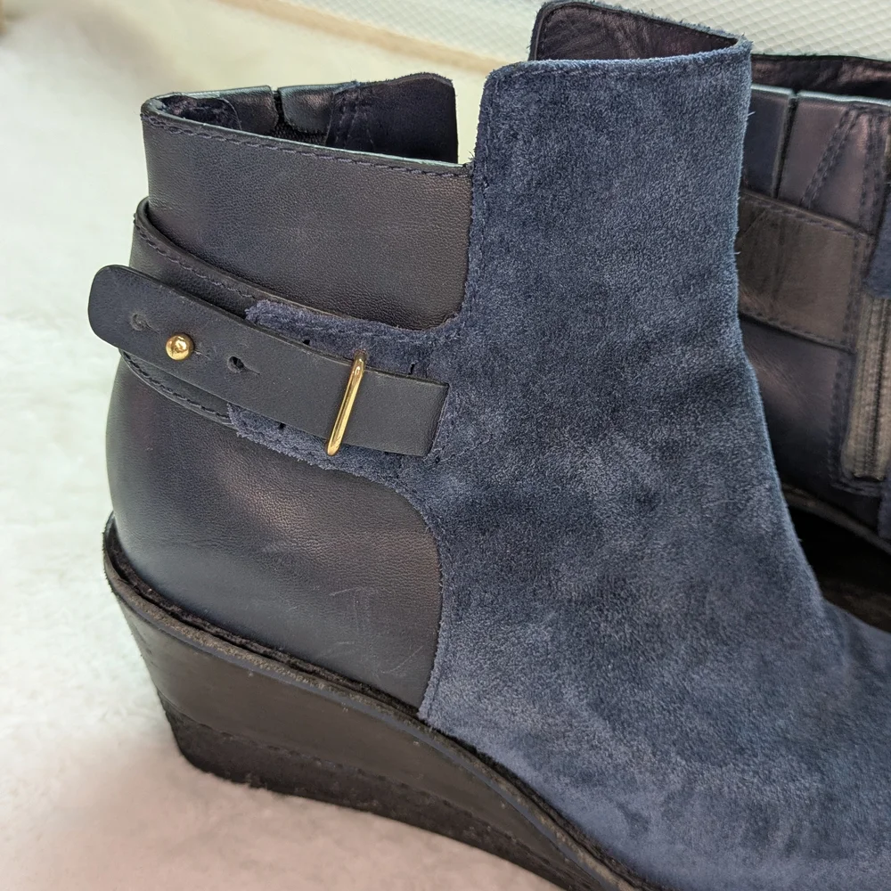 Cole Haan X Nike Air 5B Wedge Boots Dark Blue Ankle Booties Suede Leather - Picture 7 of 8